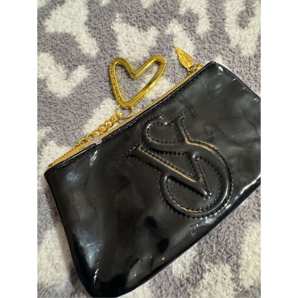 Vintage y2k- supermodel angels black patent leather keychain ring charm pouch